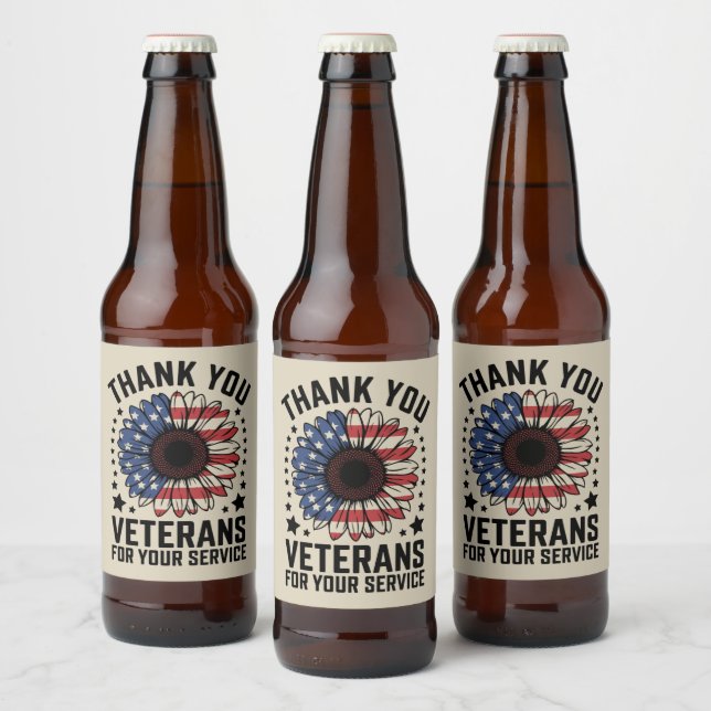 Thank You Veterans Sunflower Military Veterans Day Beer Bottle Label (Bottles)