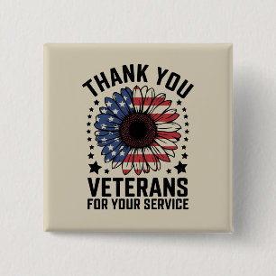 Thank You Veterans Sunflower Military Veterans Day Button