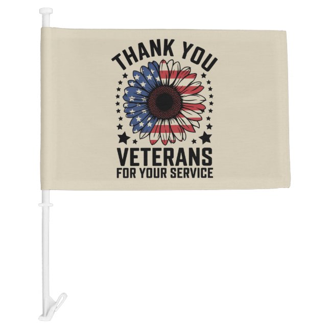 Thank You Veterans Sunflower Military Veterans Day Car Flag (Front)