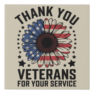 Thank You Veterans Sunflower Military Veterans Day Faux Canvas Print