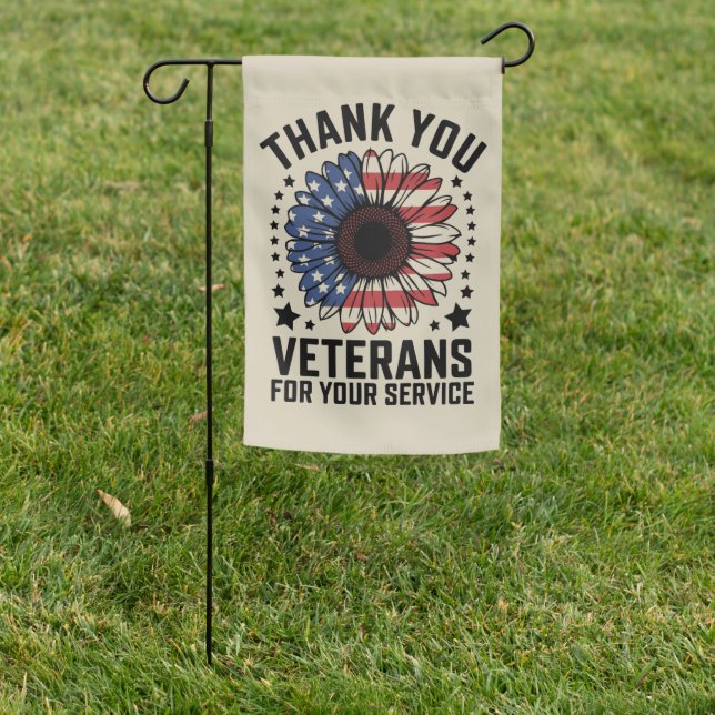 Thank You Veterans Sunflower Military Veterans Day Garden Flag (In SItu)