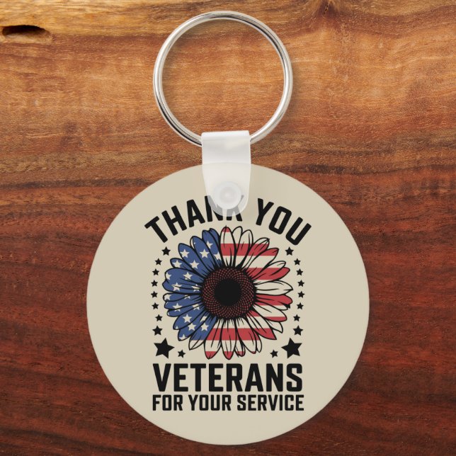 Thank You Veterans Sunflower Military Veterans Day Keychain (Front)