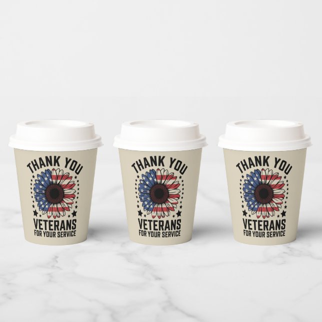 Thank You Veterans Sunflower Military Veterans Day Paper Cups (Multi)
