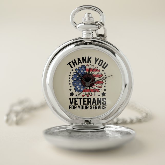 Thank You Veterans Sunflower Military Veterans Day Pocket Watch (Inside)