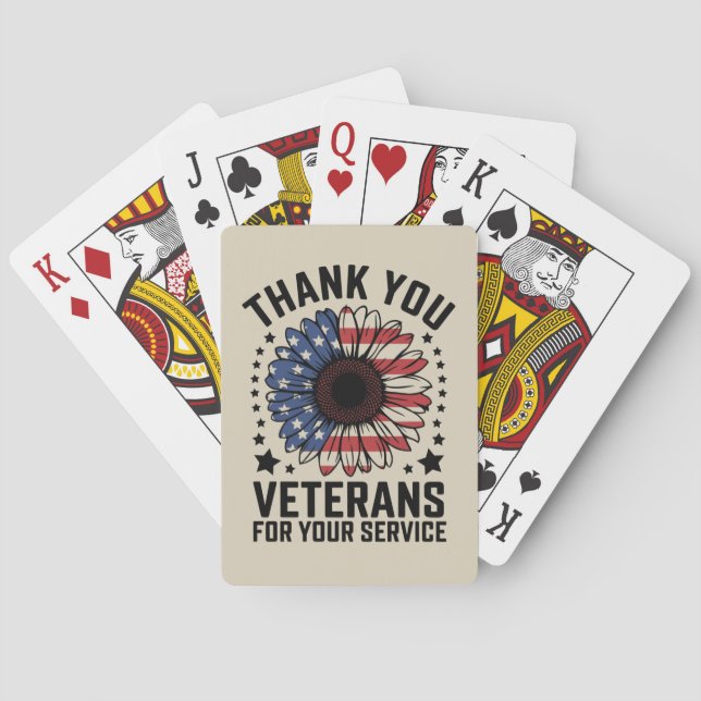 Thank You Veterans Sunflower Military Veterans Day Poker Cards (Back)