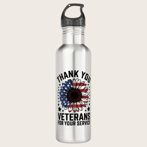 Thank You Veterans Sunflower Military Veterans Day Stainless Steel Water Bottle