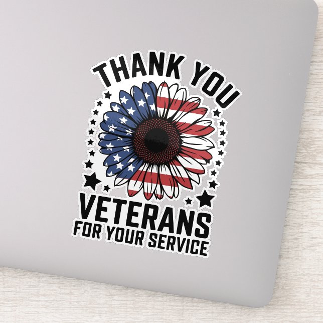 Thank You Veterans Sunflower Military Veterans Day Sticker (Detail)