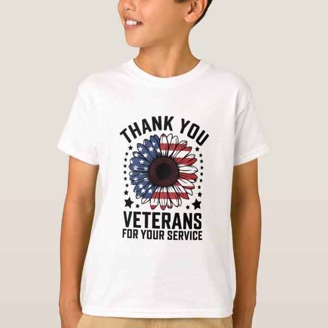 Thank You Veterans Sunflower Military Veterans Day T-Shirt (Front)
