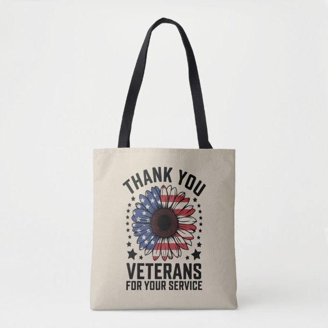 Thank You Veterans Sunflower Military Veterans Day Tote Bag (Front)