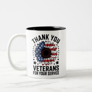 Thank You Veterans Sunflower Military Veterans Day Two-Tone Coffee Mug