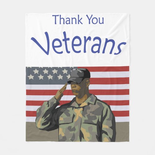 Thank You Veterans with American Flag  Soldier Fleece Blanket