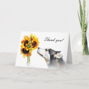 Thank You Veterinarian Card with Husky and Flowers