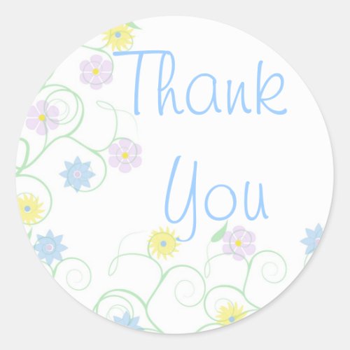 Thank you vine with blooms classic round sticker
