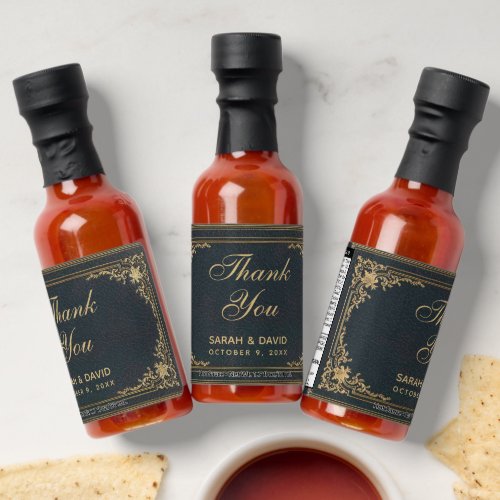 Thank You Vintage Blue Gold Wedding Elegant Script Hot Sauces