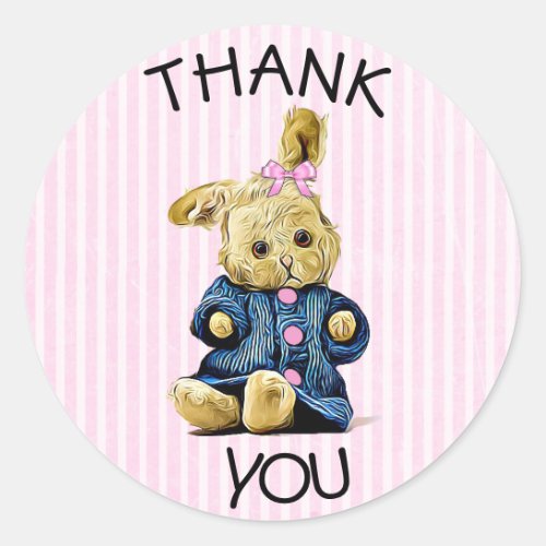 Thank you Vintage Bunny Rabbit Pink Stickers