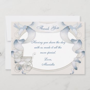 Thank You Vintage Carriage Ivory Blue Gingham by nawnibelles at Zazzle