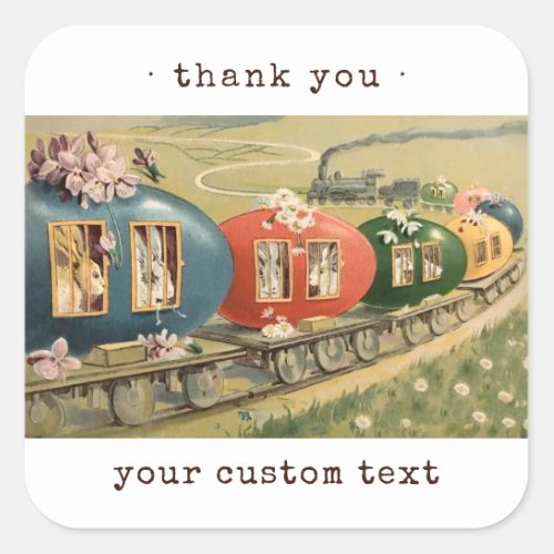 Thank You Vintage Easter Bunny Colored Egg Train Square Sticker