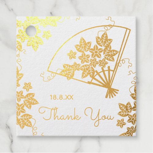 Thank You Vintage Floral Fan Pink Foil Favor Tags