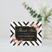 Thank You Vintage Floral Gold Black White Stripes Postcard (Standing Front)