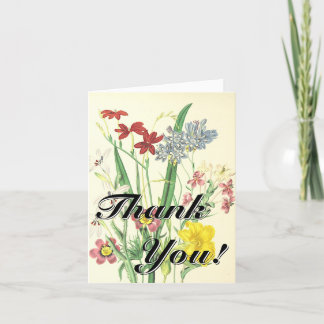 "Thank You!" + Vintage Look Colorful Flowers Card