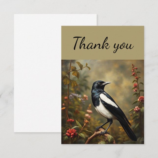 Thank You Vintage Magpie Bird  Card (Front/Back)
