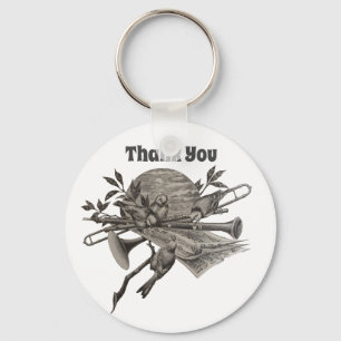 Thank You Vintage Music with Birds Appreciation Keychain