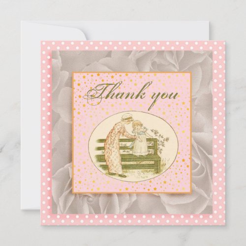 Thank You Vintage Pink Gold Polka Dot Girly