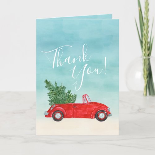 Thank You Vintage Red Car Florida Tropical Holiday Card