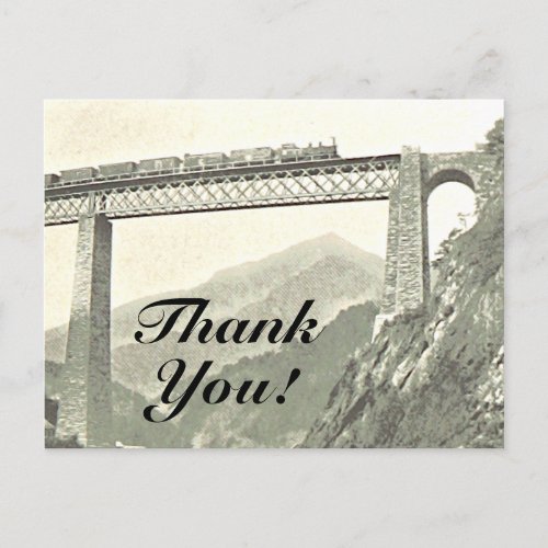Thank You Vintage Train  Bridge Postcard