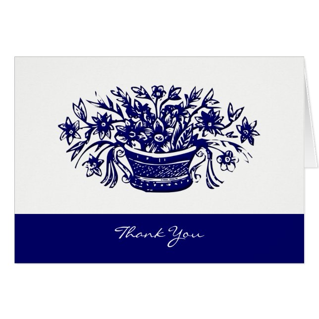 Thank You Vintage Woodcut Flower Basket Cards (Front Horizontal)