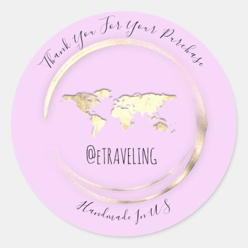 Thank You Violet Gold World Map Traveling Globe  Classic Round Sticker