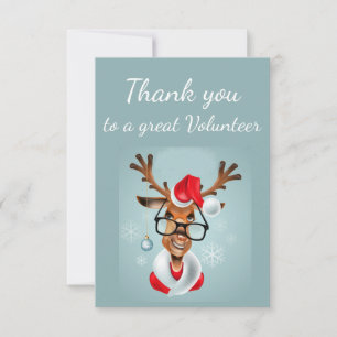 Thank You Volunteer Fun Reindeer Santa Cartoon Card