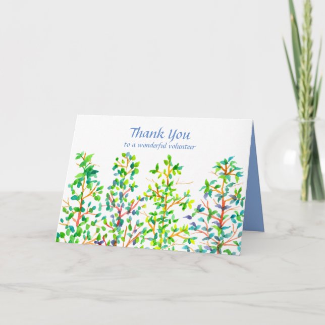 Thank You Volunteer Watercolor Trees Card (Front)