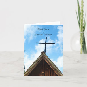 Thank You Volunteers Note Card Old Church Blue Sky