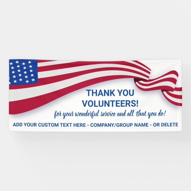 Thank You Volunteers, Patriotic USA Flag Custom Banner (Horizontal)
