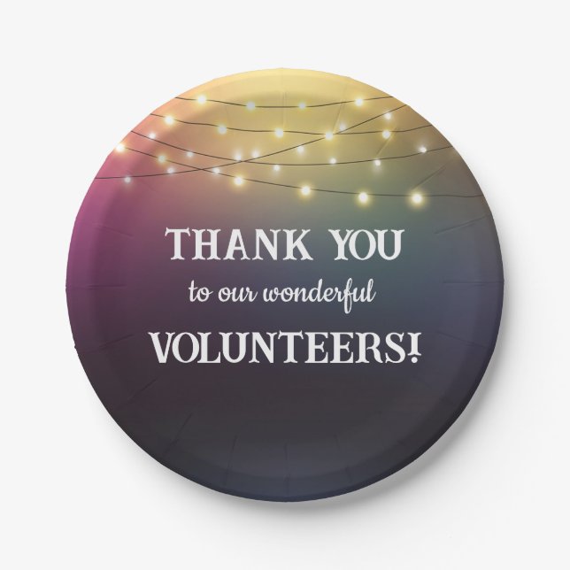 Thank You Volunteers with String Lights Paper Plates (Front)