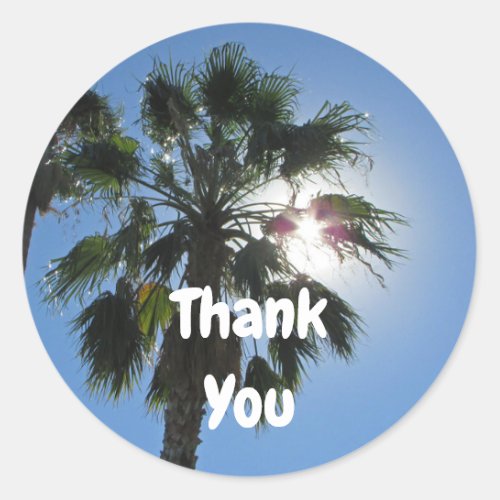 Thank You Warm Palm Tree Tropical Sunshine Thanks Classic Round Sticker