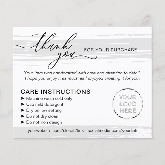 Thank you Washing Tips Care Instructions Flyer