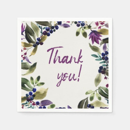 Thank You  Watercolor Berries and Flowers Napkins