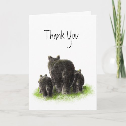 Thank YouWatercolor Black Bear Family Animal Thank You Card