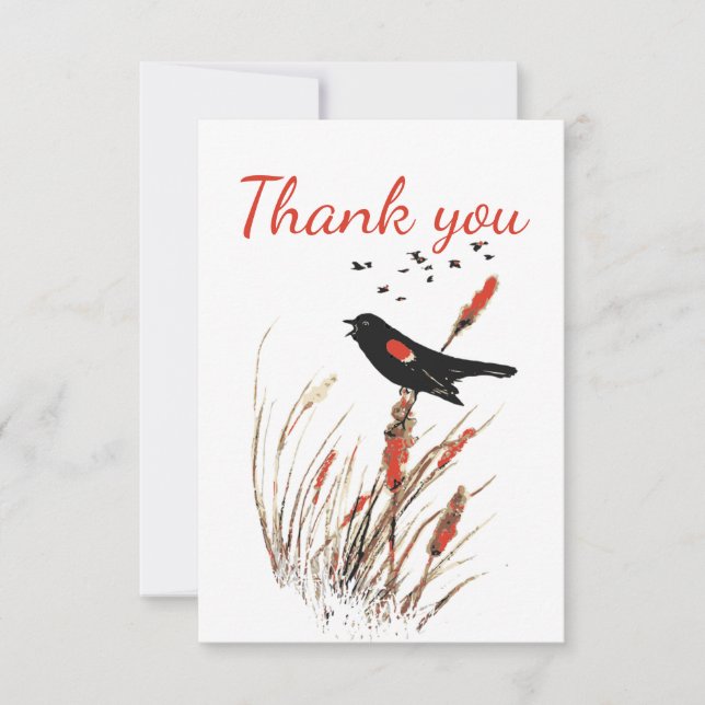 Thank You Watercolor Blackbird Bird Animal Art (Front)