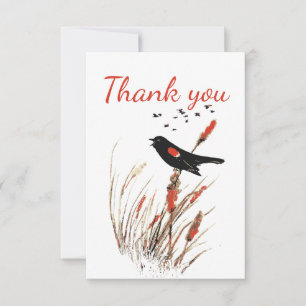 Thank You Watercolor Blackbird Bird Animal Art Card