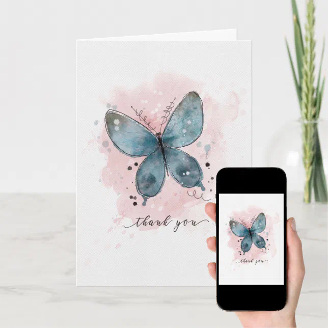 Thank You Watercolor Blue Butterfly Card | Zazzle