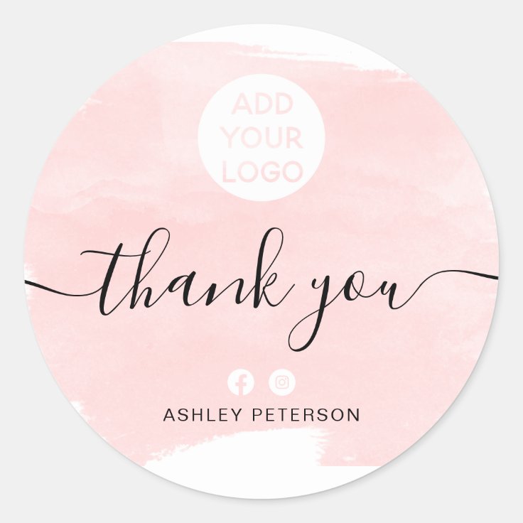 Thank you watercolor brushtroke chic media logo classic round sticker ...