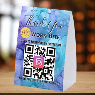 Thank You Watercolor Business Instagram Qr Code Paper Table Tent