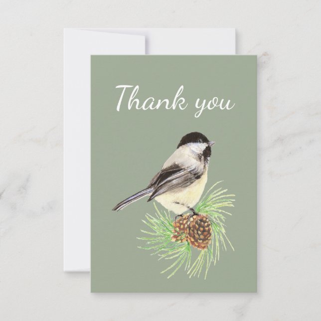 Thank You Watercolor Chickadee Bird Nature Art (Front)