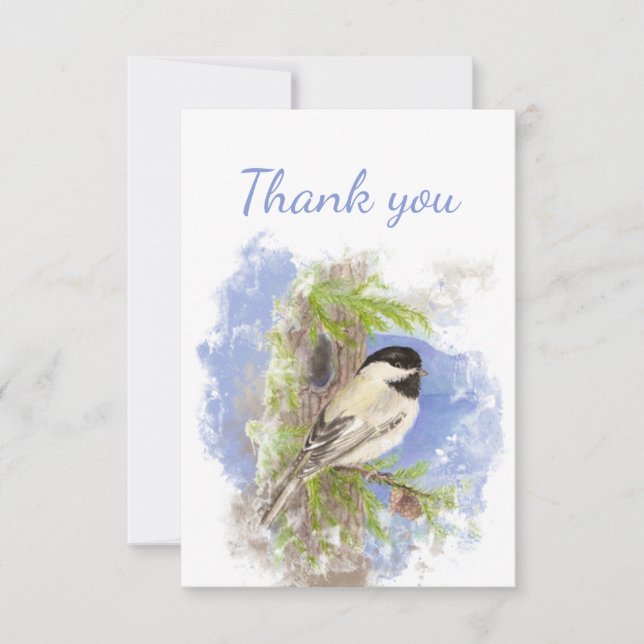 Thank You Watercolor Chickadee Bird Wildlife Art Card (Front)