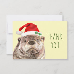 Thank You Watercolor Christmas Otter Fun Animal