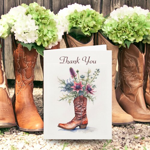 Thank You Watercolor Cowboy Boot With Flowers Card