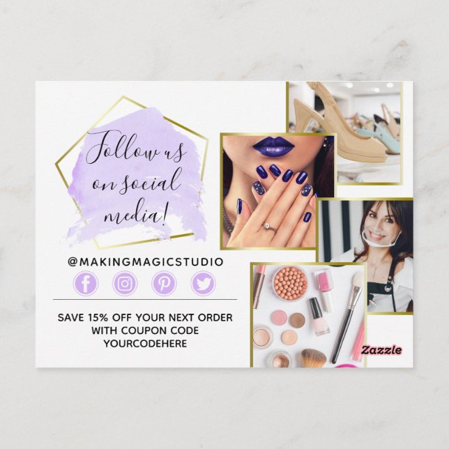 Thank You Watercolor Crystals & Gold Boho 4-Photo Postcard (Back)